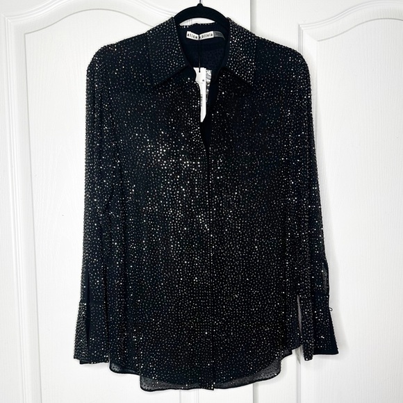Alice + Olivia Crystal Embellished Oversized Button Down Size XS NWT - Picture 5 of 16